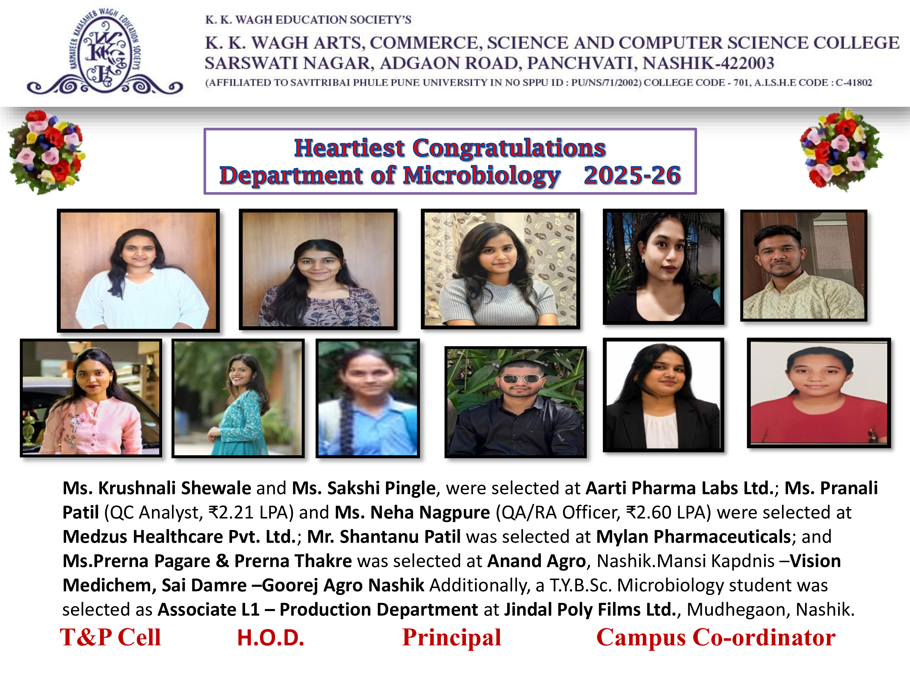 Placements - Department  of Microbiology